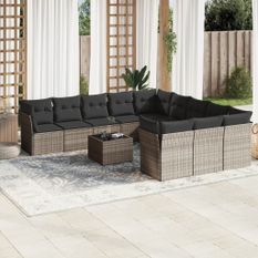 Salon de jardin avec coussins 12 pcs gris clair résine tressée