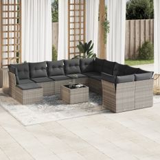 Salon de jardin avec coussins 12 pcs gris clair résine tressée