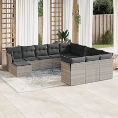 Salon de jardin avec coussins 12 pcs gris clair résine tressée