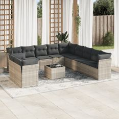 Salon de jardin avec coussins 12 pcs gris clair résine tressée