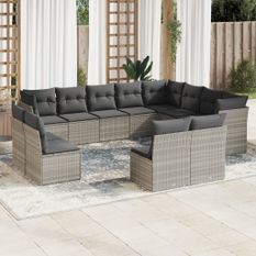 Salon de jardin avec coussins 12 pcs gris clair résine tressée