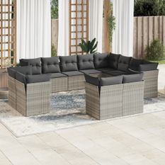 Salon de jardin avec coussins 12 pcs gris clair résine tressée