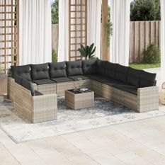 Salon de jardin avec coussins 12 pcs gris clair résine tressée