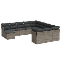 Salon de jardin avec coussins 12 pcs gris résine tressée