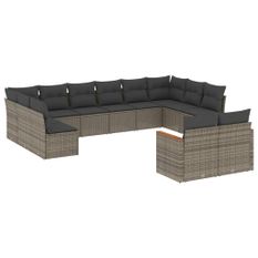 Salon de jardin avec coussins 12 pcs gris résine tressée