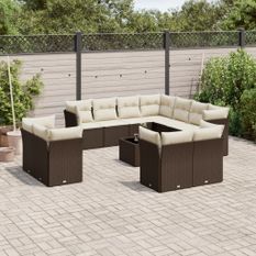 Salon de jardin avec coussins 12 pcs marron résine tressée