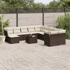 Salon de jardin avec coussins 12 pcs marron résine tressée