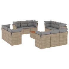 Salon de jardin avec coussins 13 pcs beige résine tressée