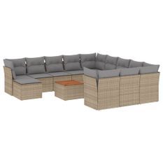 Salon de jardin avec coussins 13 pcs beige résine tressée