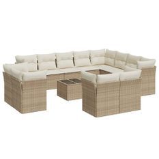 Salon de jardin avec coussins 13 pcs beige résine tressée