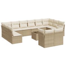 Salon de jardin avec coussins 13 pcs beige résine tressée
