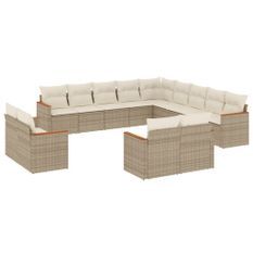 Salon de jardin avec coussins 13 pcs beige résine tressée