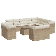Salon de jardin avec coussins 13 pcs beige résine tressée