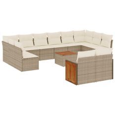 Salon de jardin avec coussins 13 pcs beige résine tressée