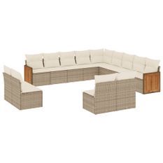 Salon de jardin avec coussins 13 pcs beige résine tressée