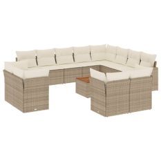 Salon de jardin avec coussins 13 pcs beige résine tressée