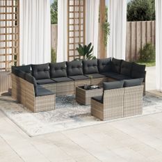 Salon de jardin avec coussins 13 pcs gris clair résine tressée