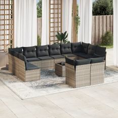 Salon de jardin avec coussins 13 pcs gris clair résine tressée