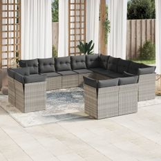 Salon de jardin avec coussins 13 pcs gris clair résine tressée