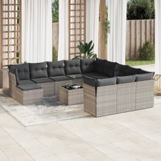 Salon de jardin avec coussins 13 pcs gris clair résine tressée