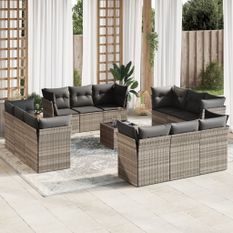 Salon de jardin avec coussins 13 pcs gris clair résine tressée