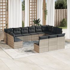 Salon de jardin avec coussins 13 pcs gris clair résine tressée