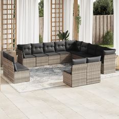 Salon de jardin avec coussins 13 pcs gris clair résine tressée