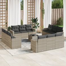 Salon de jardin avec coussins 13 pcs gris clair résine tressée