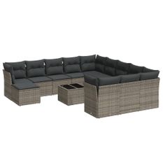 Salon de jardin avec coussins 13 pcs gris résine tressée