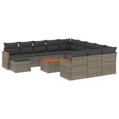 Salon de jardin avec coussins 13 pcs gris résine tressée