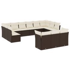 Salon de jardin avec coussins 13 pcs marron résine tressée