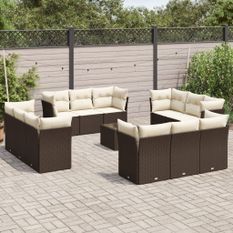 Salon de jardin avec coussins 13 pcs marron résine tressée