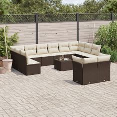 Salon de jardin avec coussins 13 pcs marron résine tressée