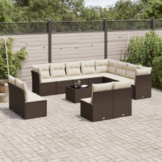 Salon de jardin avec coussins 13 pcs marron résine tressée