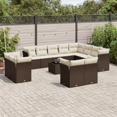 Salon de jardin avec coussins 13 pcs marron résine tressée