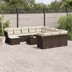 Salon de jardin avec coussins 13 pcs marron résine tressée