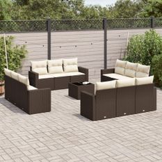 Salon de jardin avec coussins 13 pcs marron résine tressée