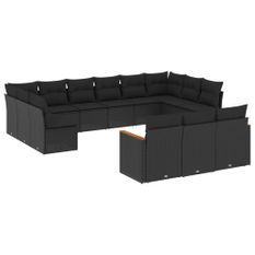 Salon de jardin avec coussins 13 pcs noir résine tressée