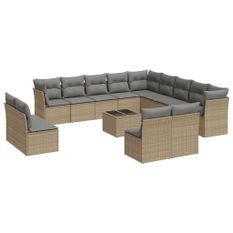 Salon de jardin avec coussins 14 pcs beige résine tressée