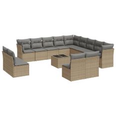 Salon de jardin avec coussins 14 pcs beige résine tressée