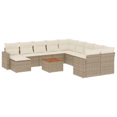 Salon de jardin avec coussins 14 pcs beige résine tressée