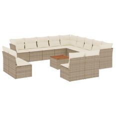 Salon de jardin avec coussins 14 pcs beige résine tressée