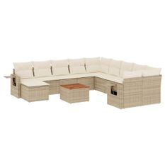 Salon de jardin avec coussins 14 pcs beige résine tressée