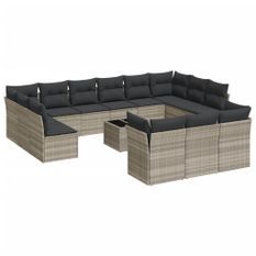 Salon de jardin avec coussins 14 pcs gris clair résine tressée