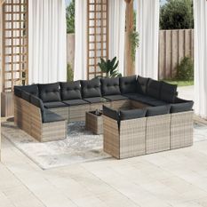 Salon de jardin avec coussins 14 pcs gris clair résine tressée