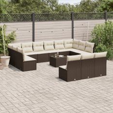 Salon de jardin avec coussins 14 pcs marron résine tressée