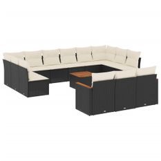 Salon de jardin avec coussins 14 pcs noir résine tressée