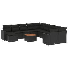 Salon de jardin avec coussins 14 pcs noir résine tressée