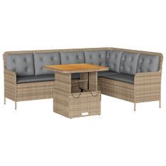 Salon de jardin avec coussins 2 pcs beige résine tressée