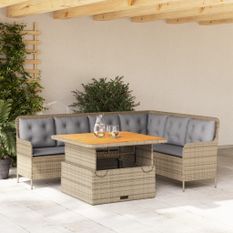 Salon de jardin avec coussins 2 pcs beige résine tressée